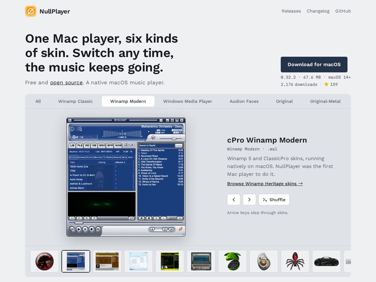 Landing-page snapshot of nullplayer.fyi