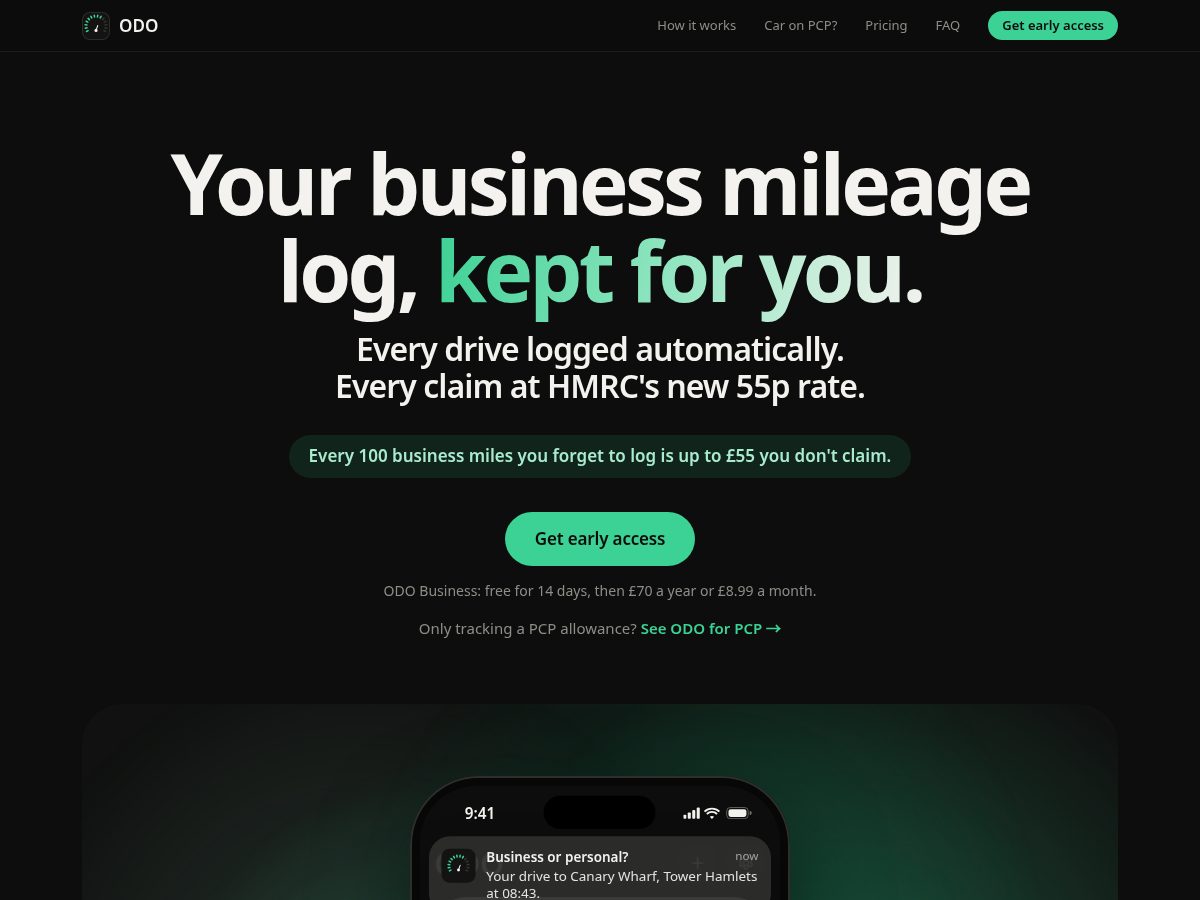 Landing-page snapshot of odomiles.app