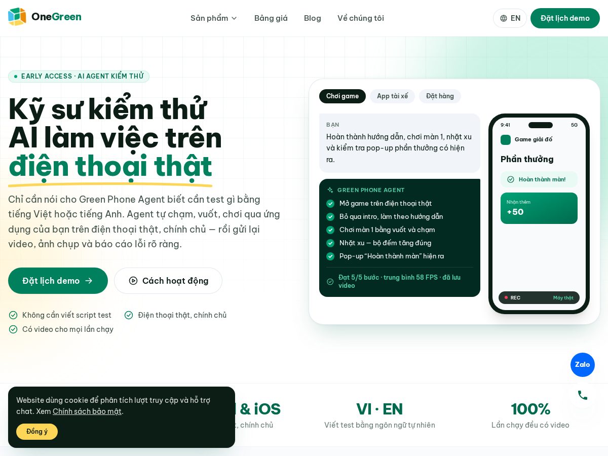 Landing-page snapshot of onegreen.tech