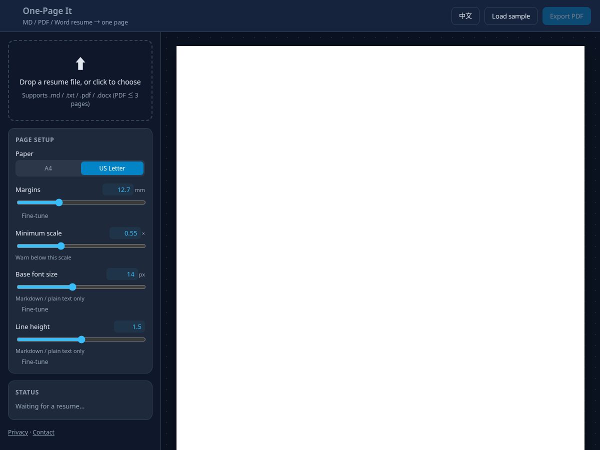 Landing-page snapshot of onepageit.work