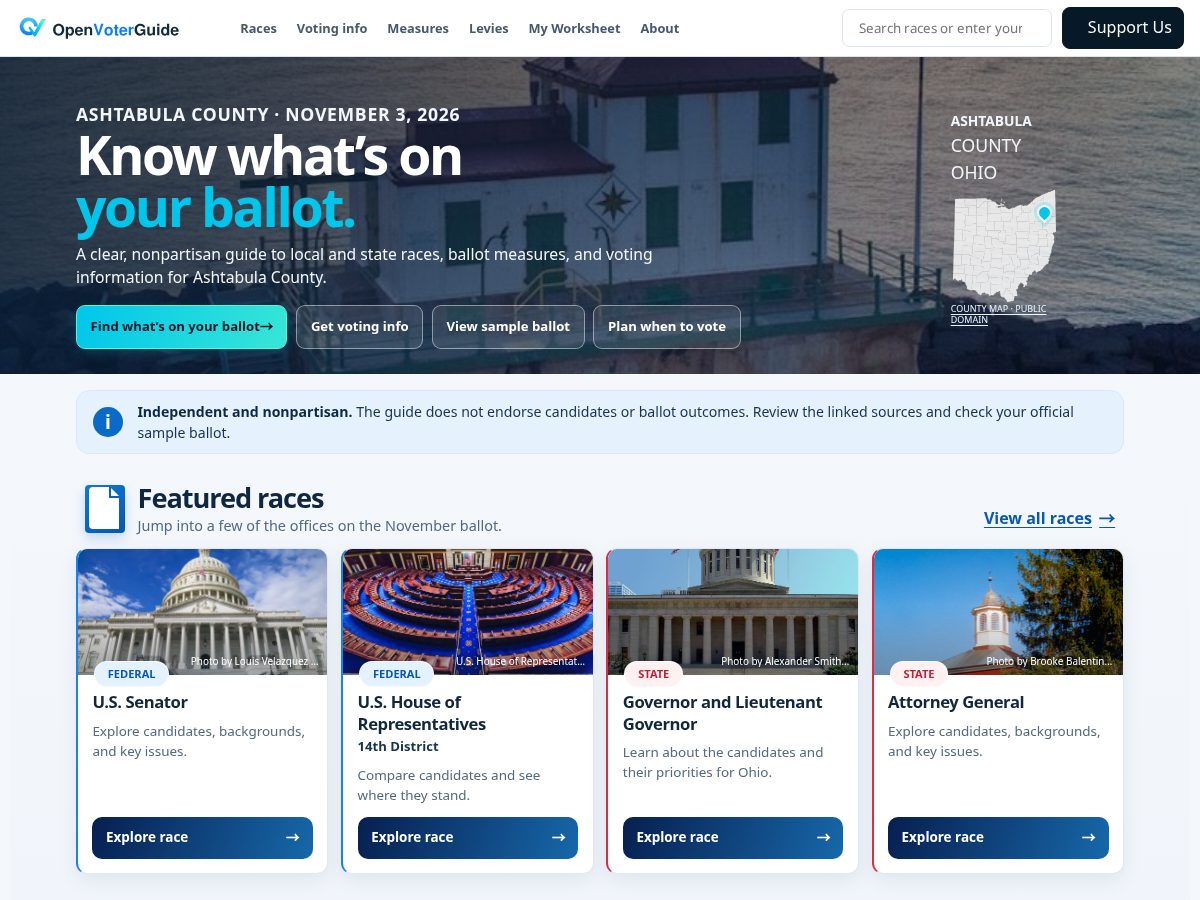 Landing-page snapshot of openvoterguide.org