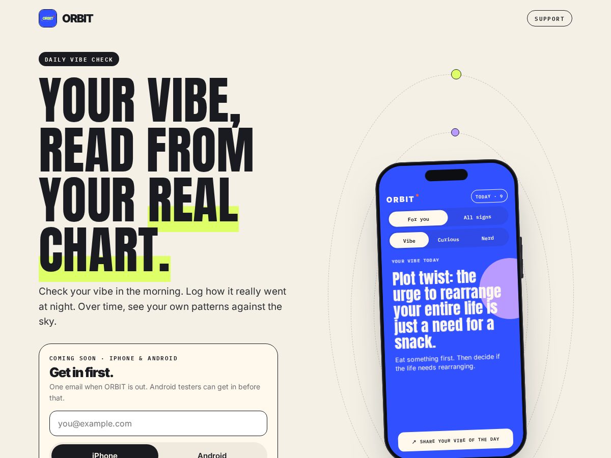 Landing-page snapshot of orbitvibes.app