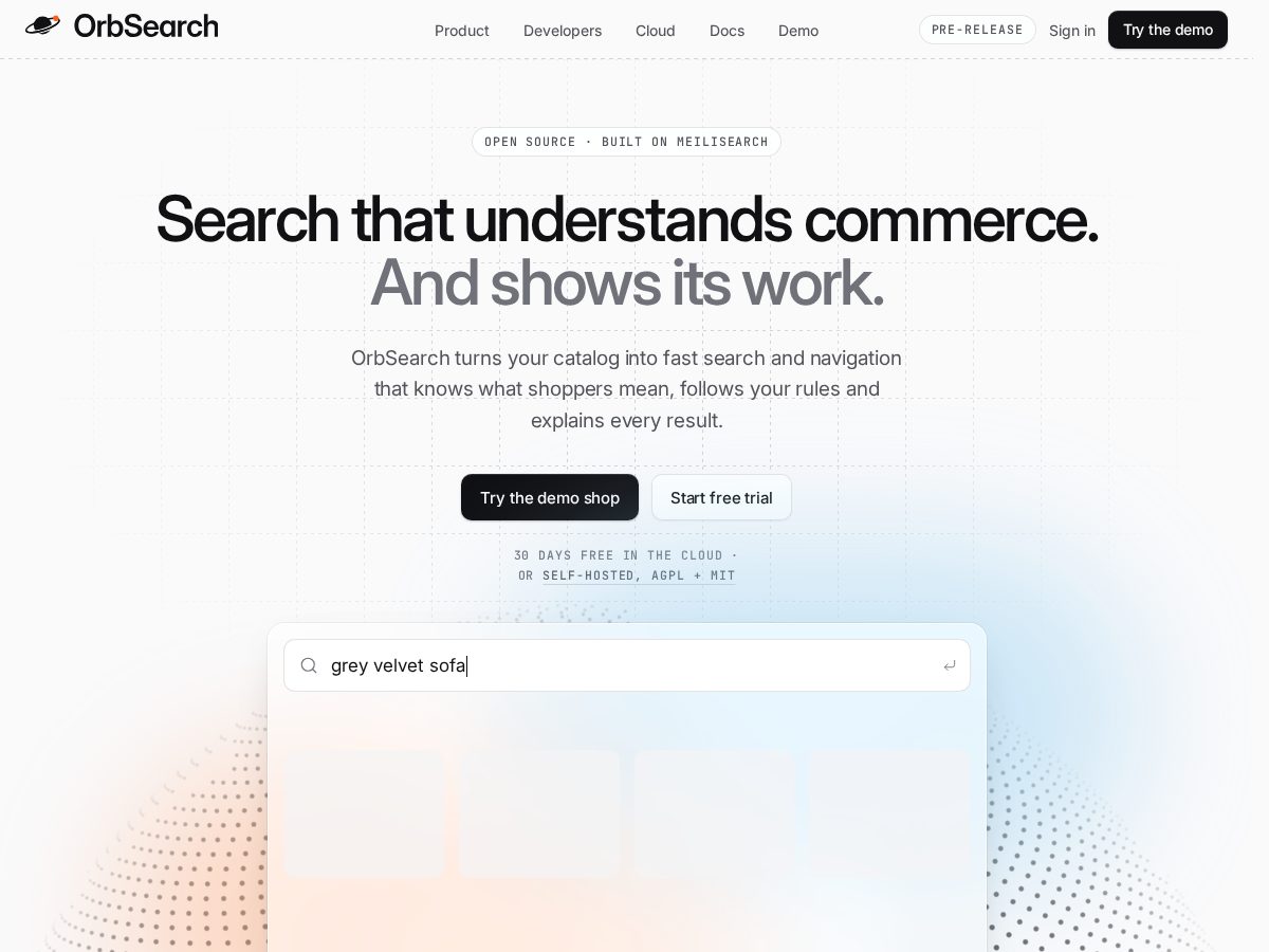 Landing-page snapshot of orbsearch.dev