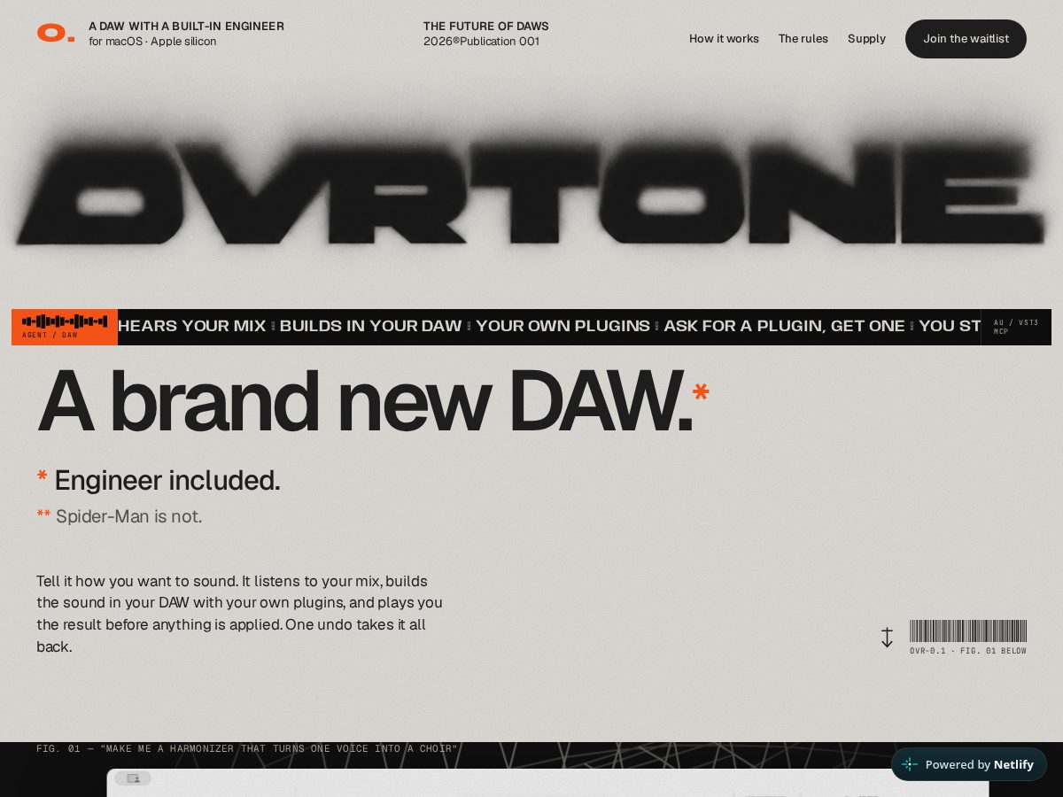 Landing-page snapshot of ovrtone.app