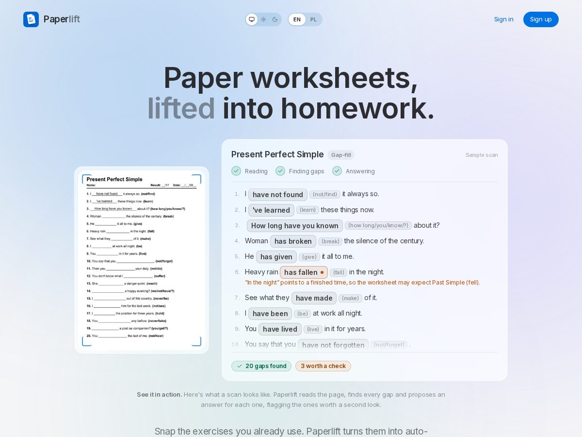 Landing-page snapshot of paperlift.site
