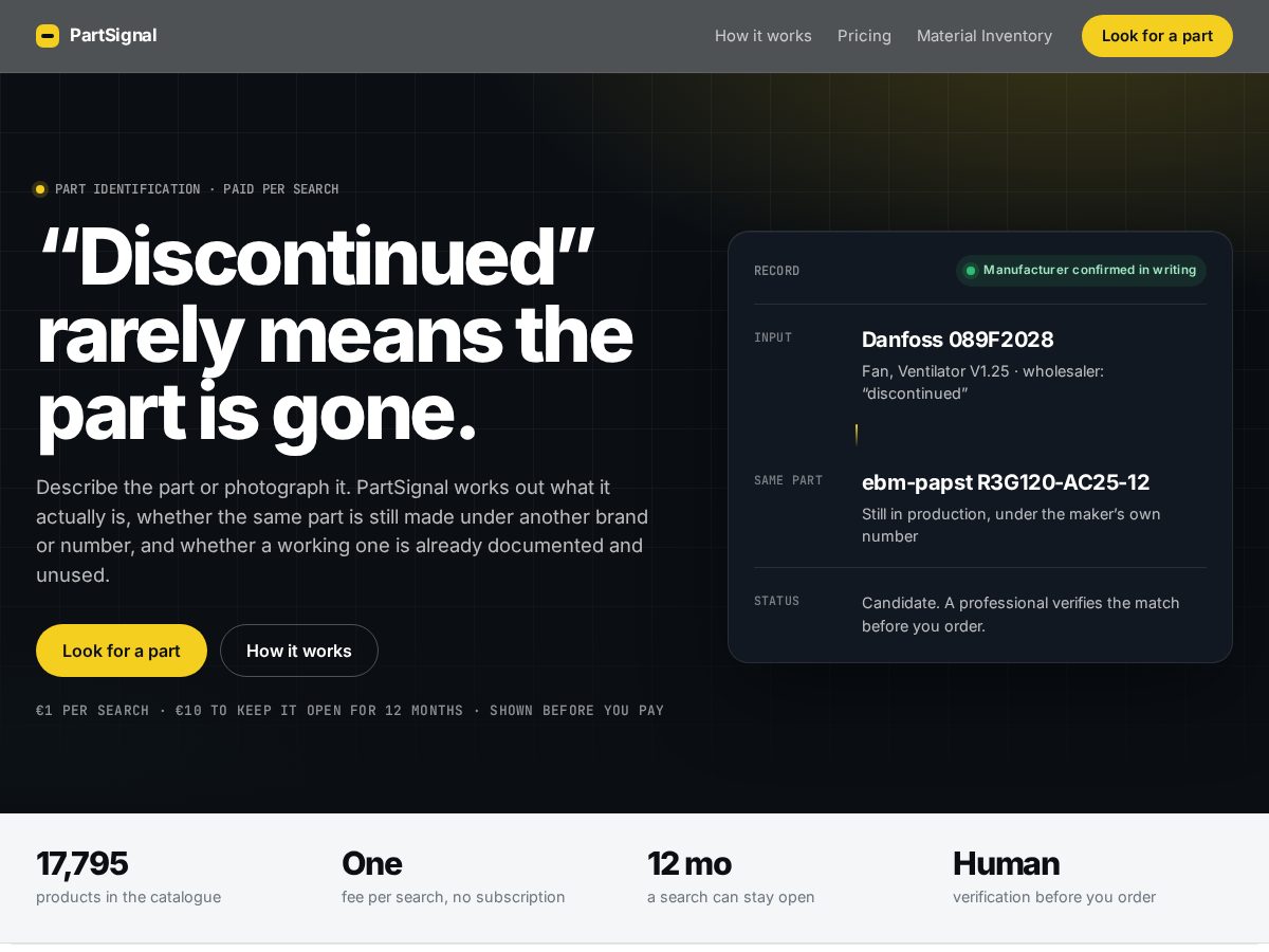 Landing-page snapshot of partsignal.parts