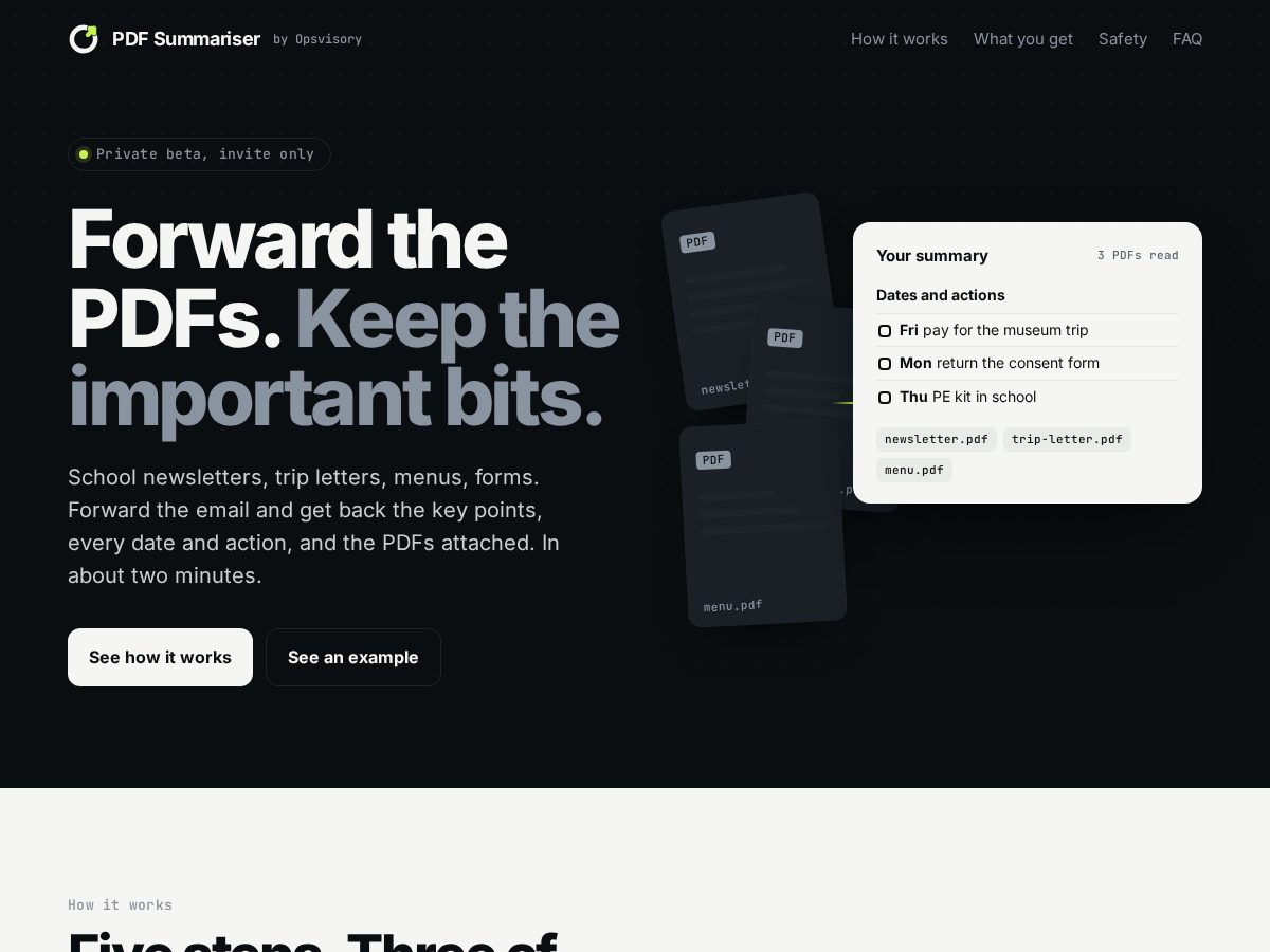 Landing-page snapshot of pdfsummariser.app