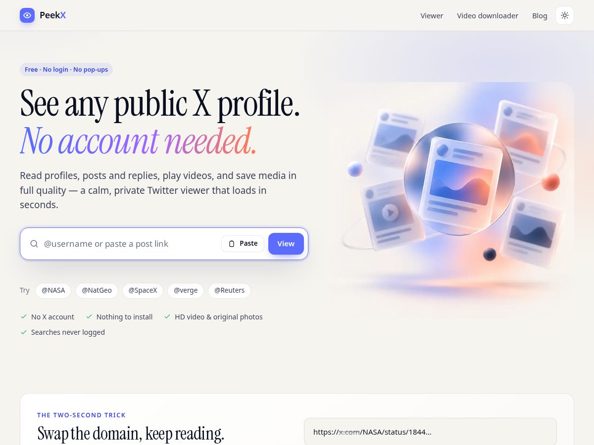 Landing-page snapshot of peekx.app