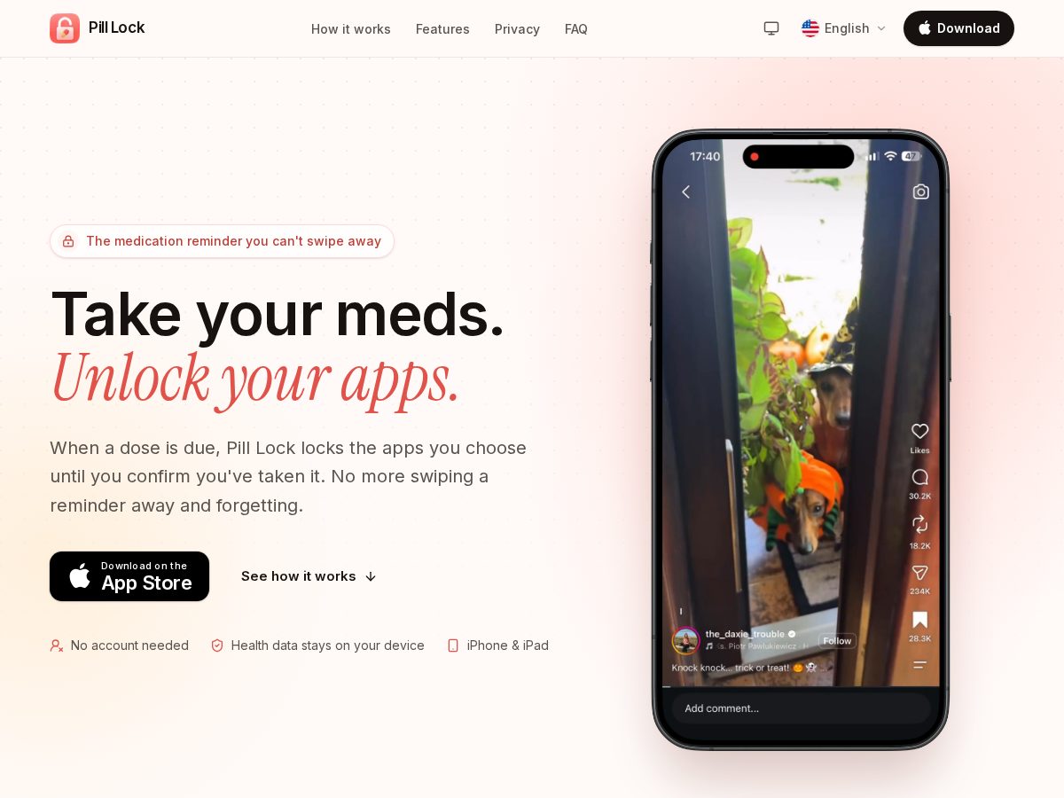 Landing-page snapshot of pilllock.app
