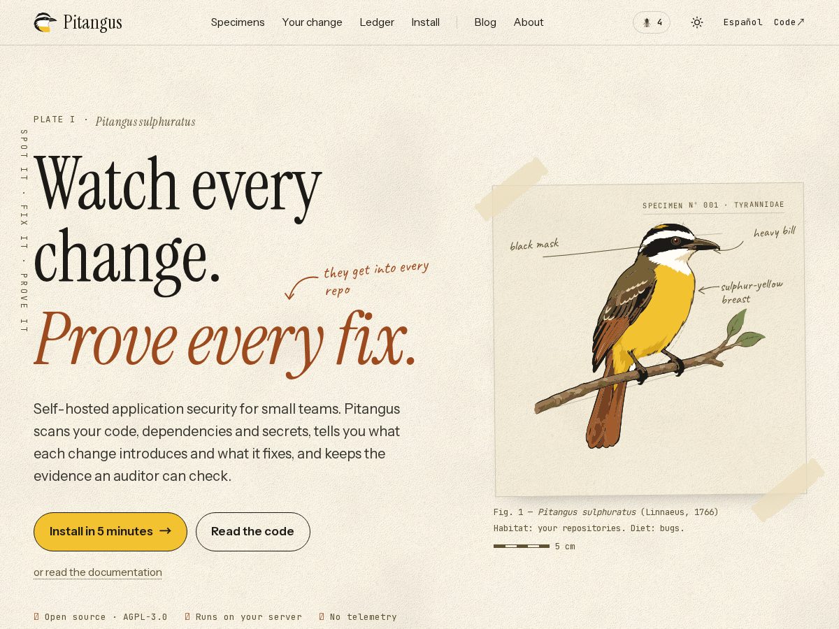 Landing-page snapshot of pitangus.dev