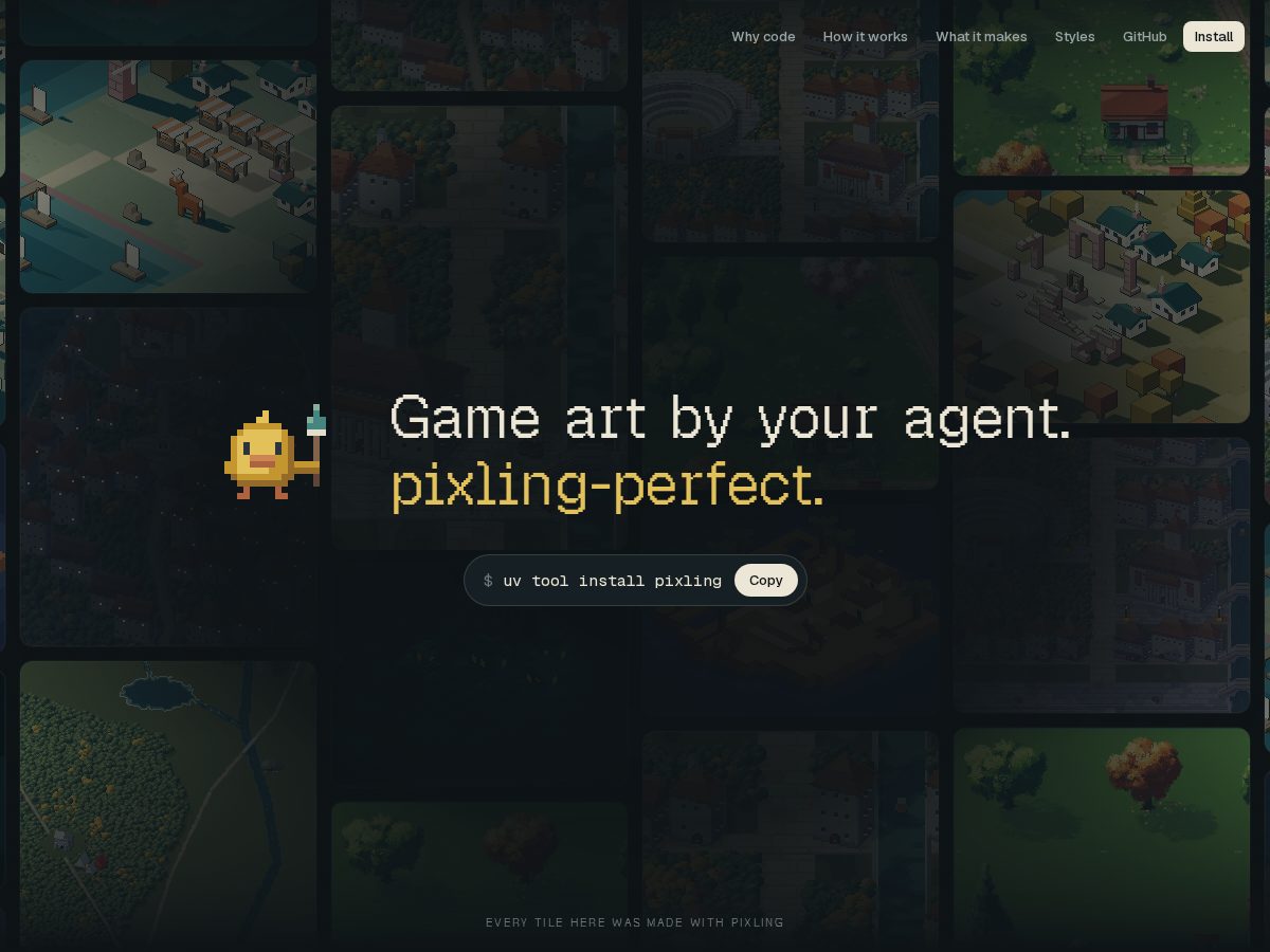 Landing-page snapshot of pixling.dev