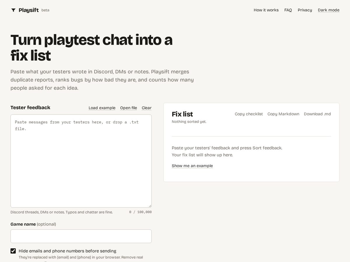 Landing-page snapshot of playsift.site