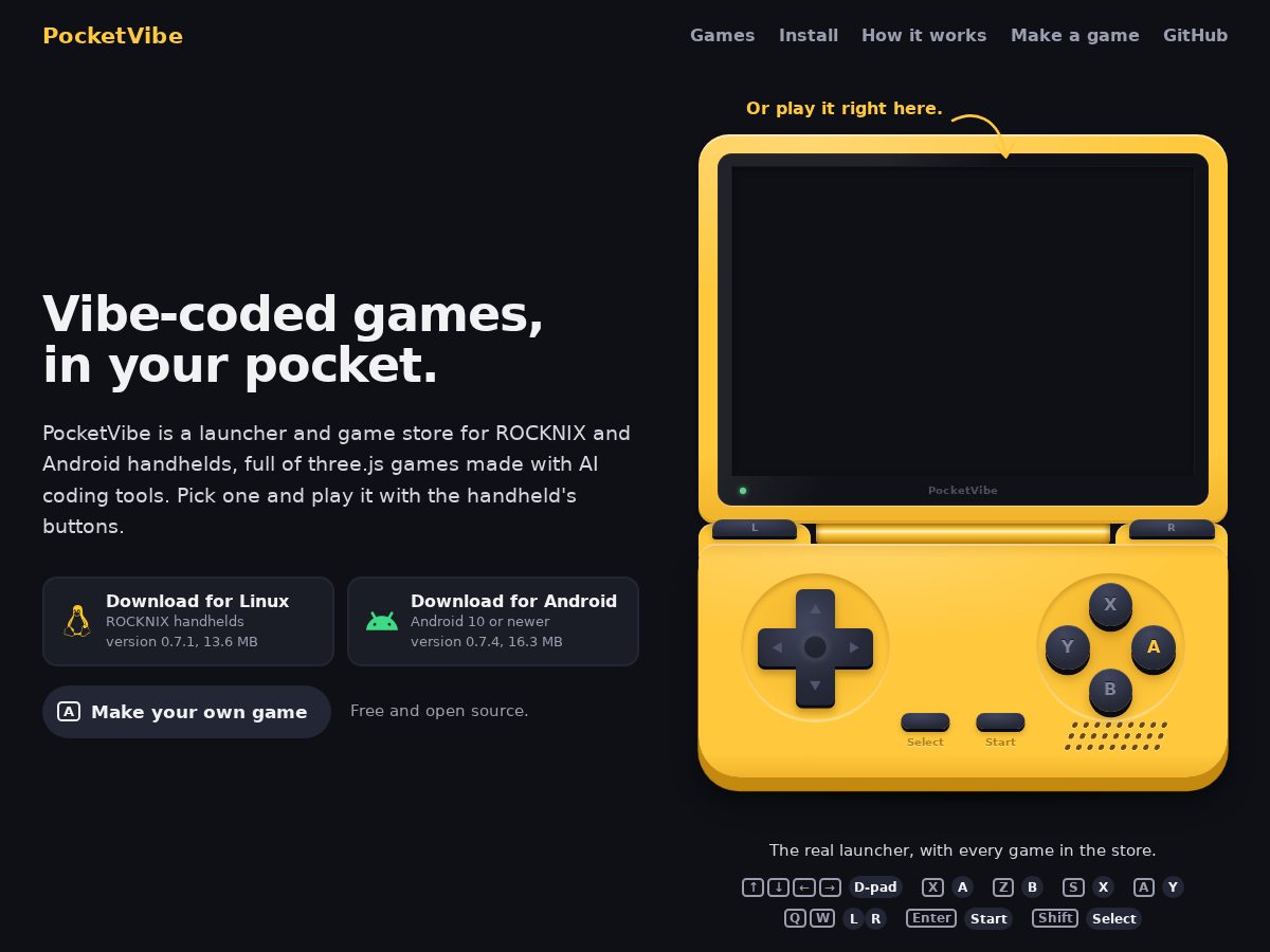 Landing-page snapshot of pocketvibe.dev
