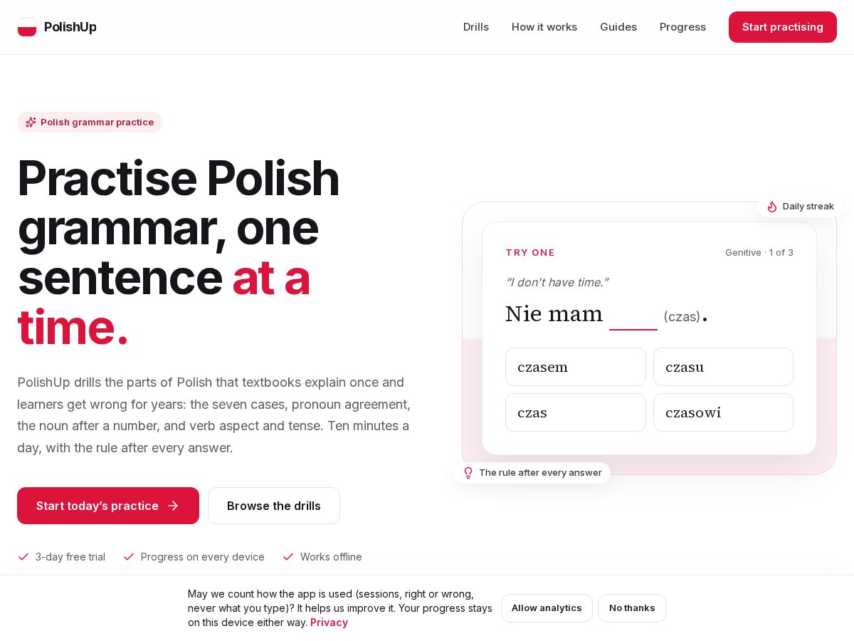 Landing-page snapshot of polishup.app