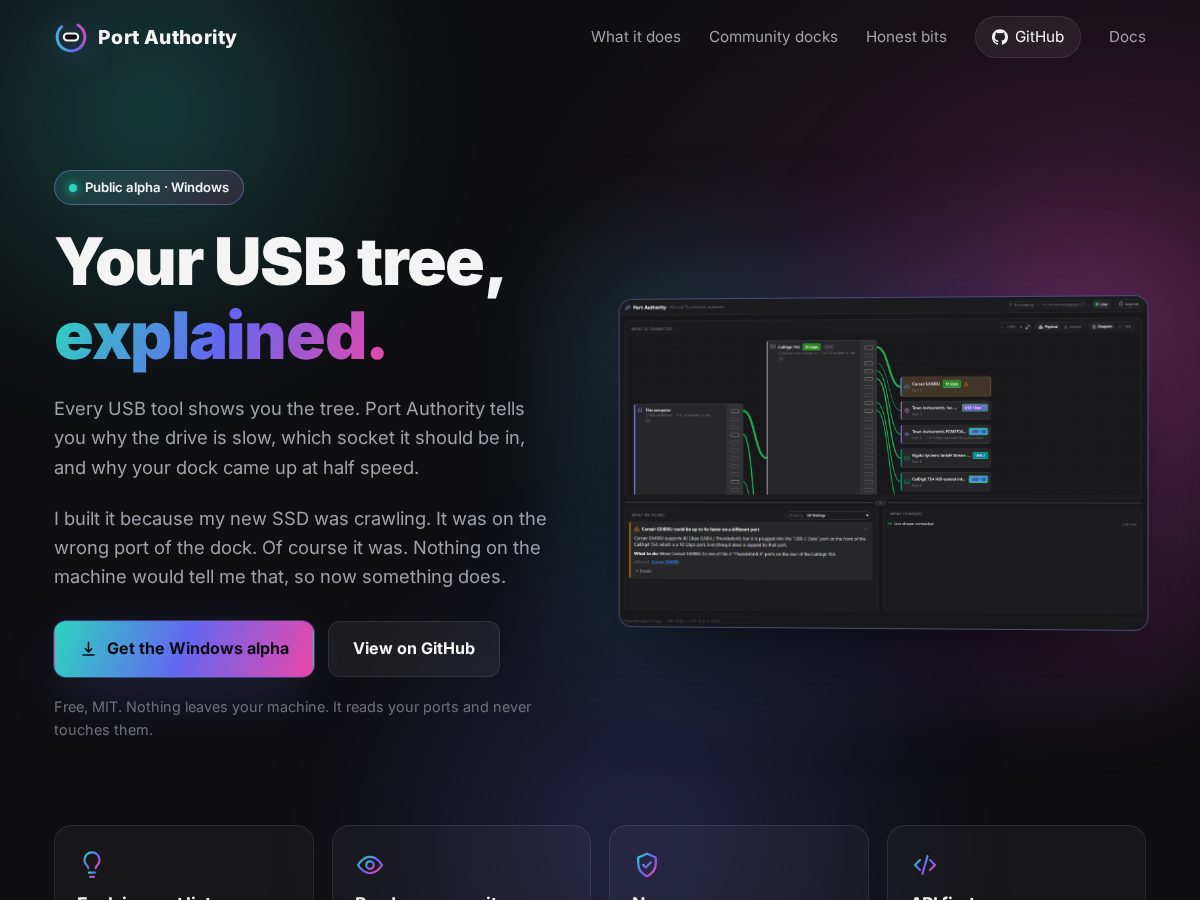 Landing-page snapshot of portauth.app