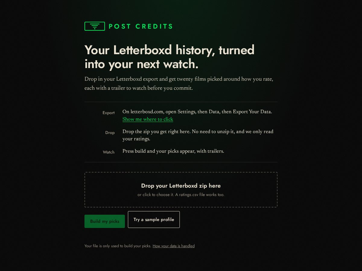 Landing-page snapshot of postcredits.site