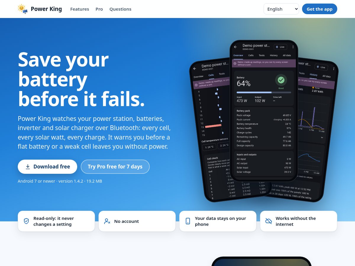 Landing-page snapshot of powerking.app