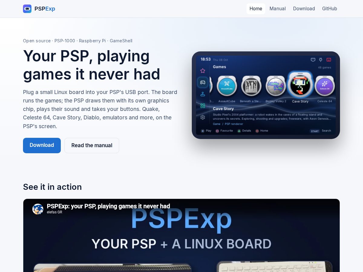 Landing-page snapshot of pspexp.dev