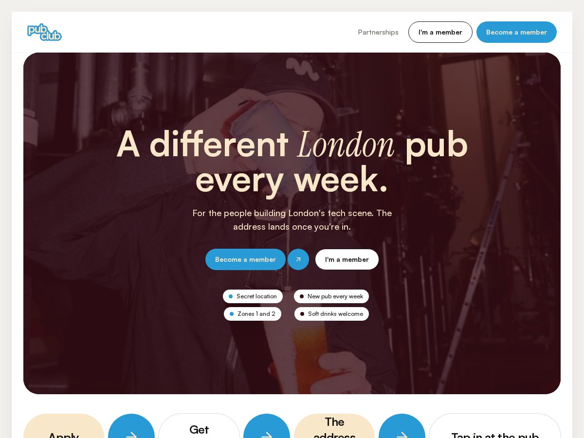 Landing-page snapshot of pubclub.london