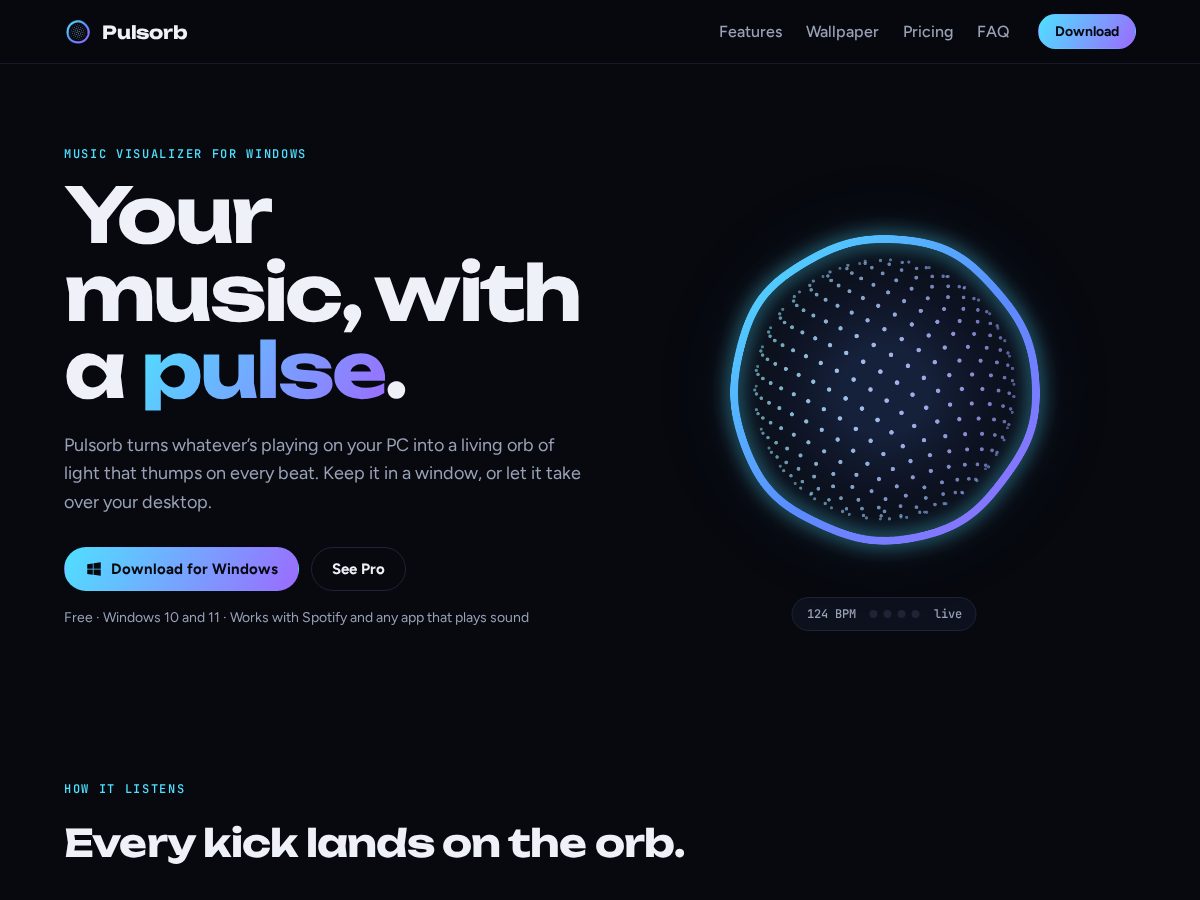 Landing-page snapshot of pulsorb.app