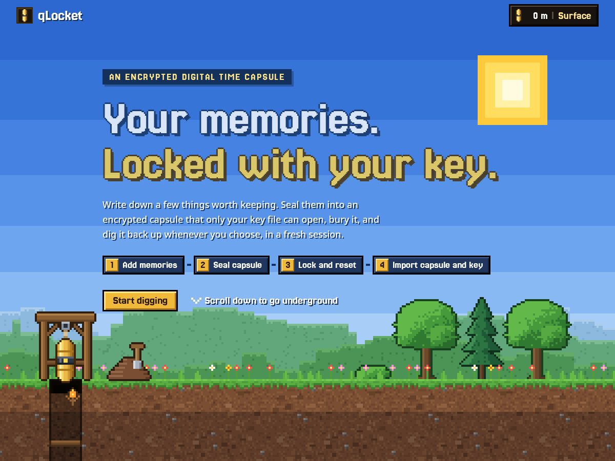 Landing-page snapshot of qlocket.xyz