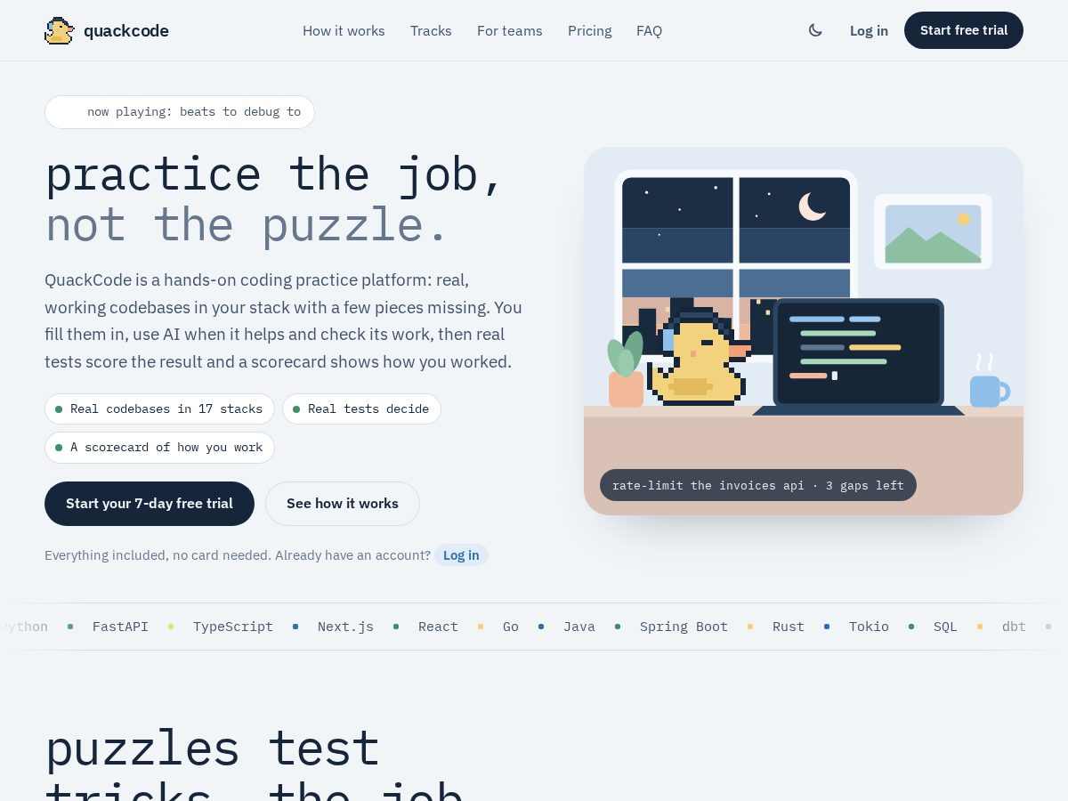 Landing-page snapshot of quackcode.dev
