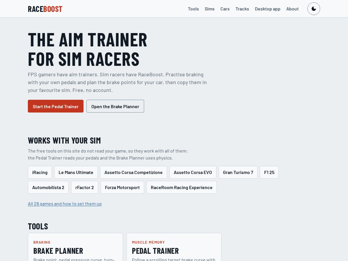 Landing-page snapshot of raceboost.app