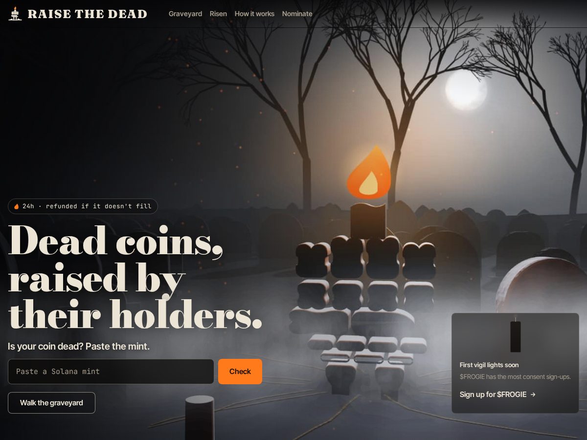 Landing-page snapshot of raisethedead.fun