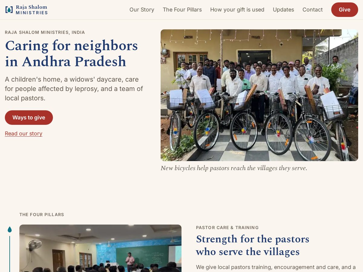Landing-page snapshot of rajashalomministries.org