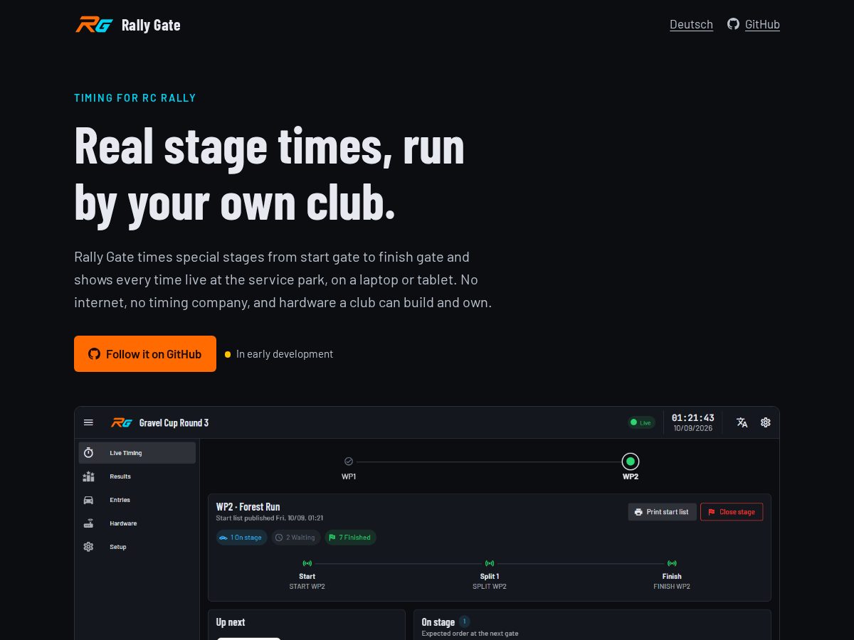 Landing-page snapshot of rallygate.app