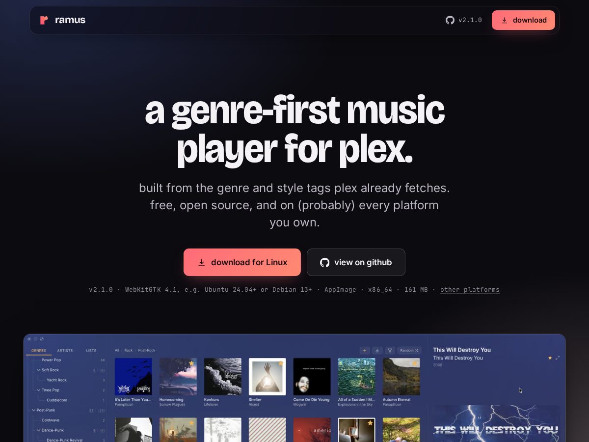 Landing-page snapshot of ramusplayer.app