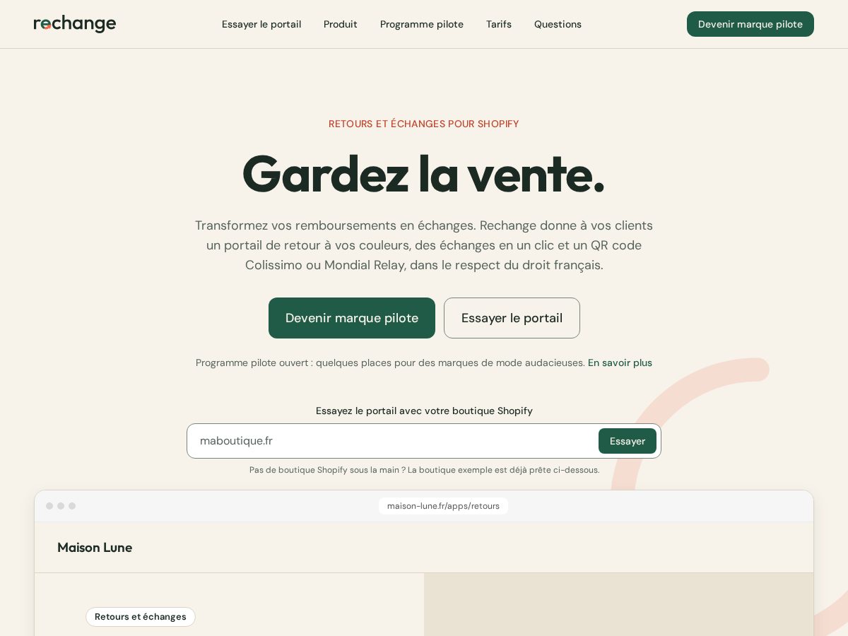 Landing-page snapshot of rechange.app