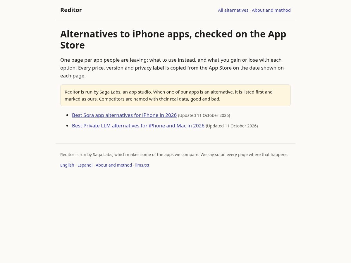 Landing-page snapshot of reditor.cloud