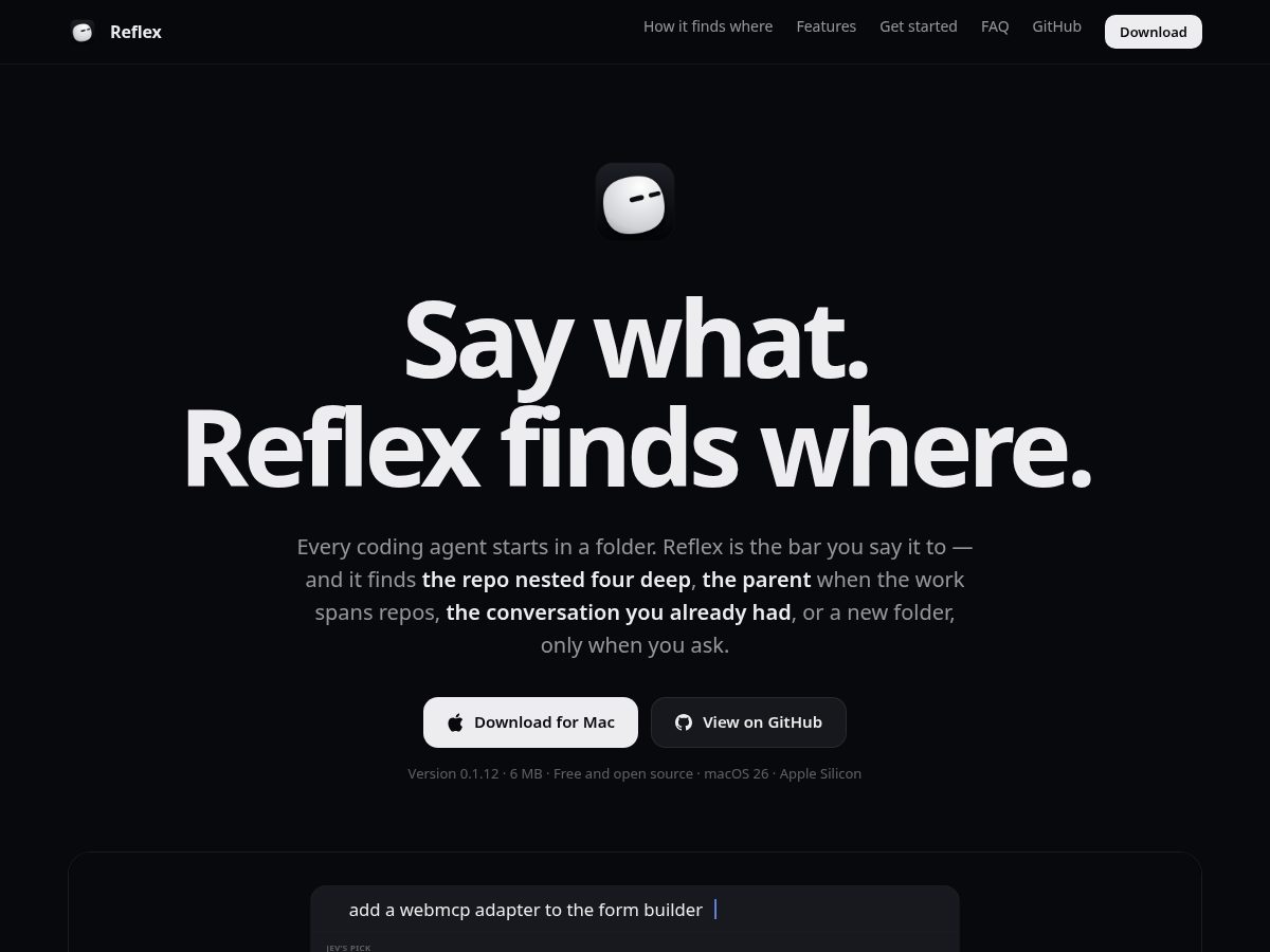 Landing-page snapshot of reflex.farm