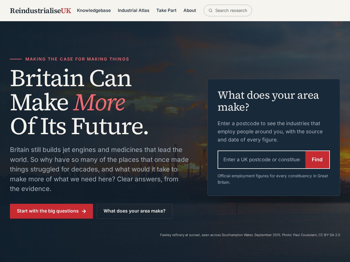 Landing-page snapshot of reindustrialiseuk.org