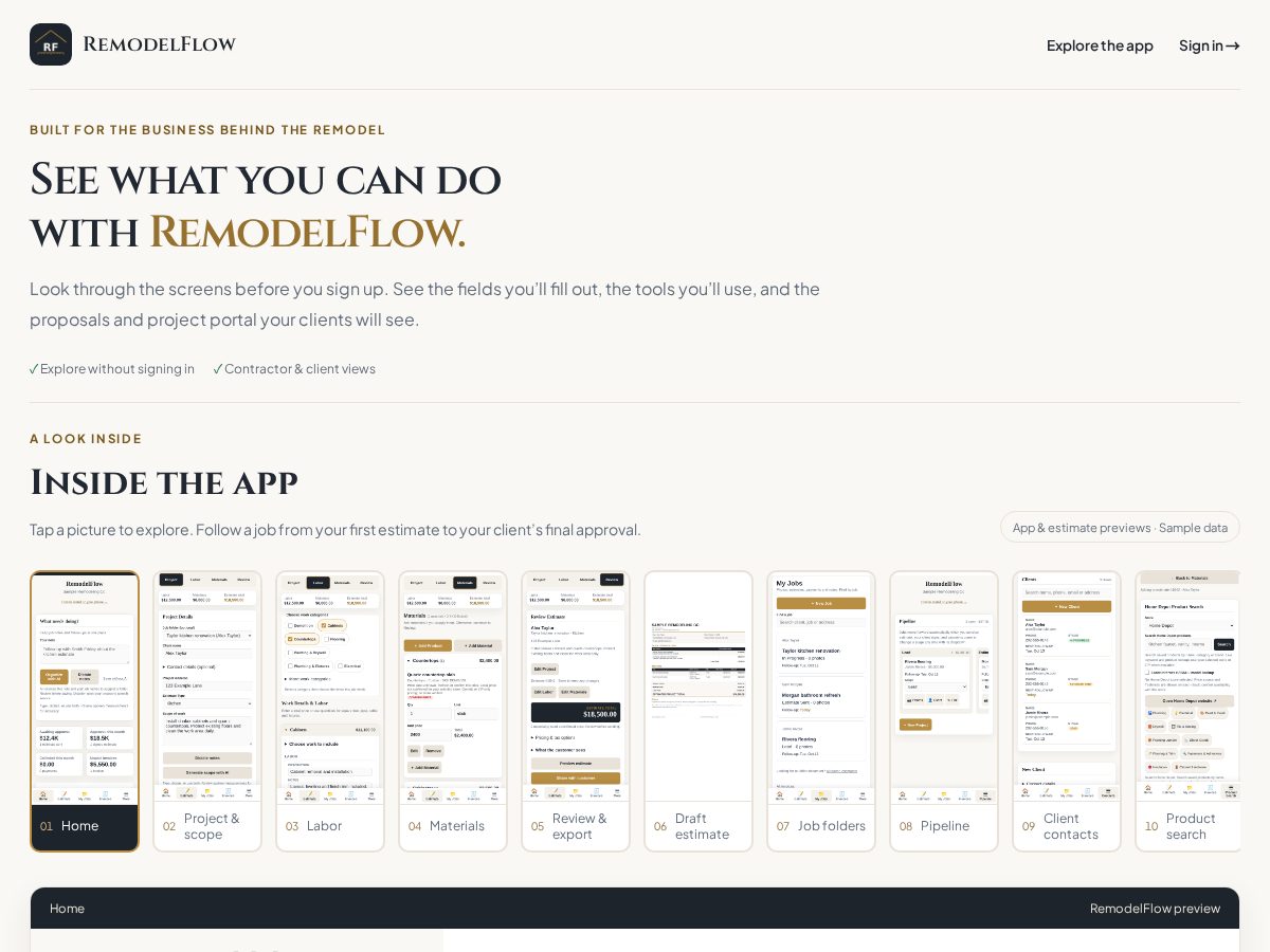 Landing-page snapshot of remodelflow.app