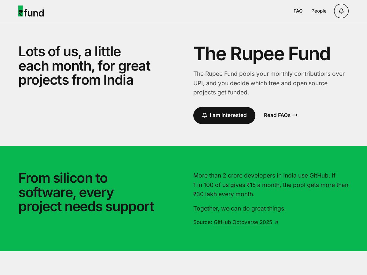 Landing-page snapshot of rupee.fund
