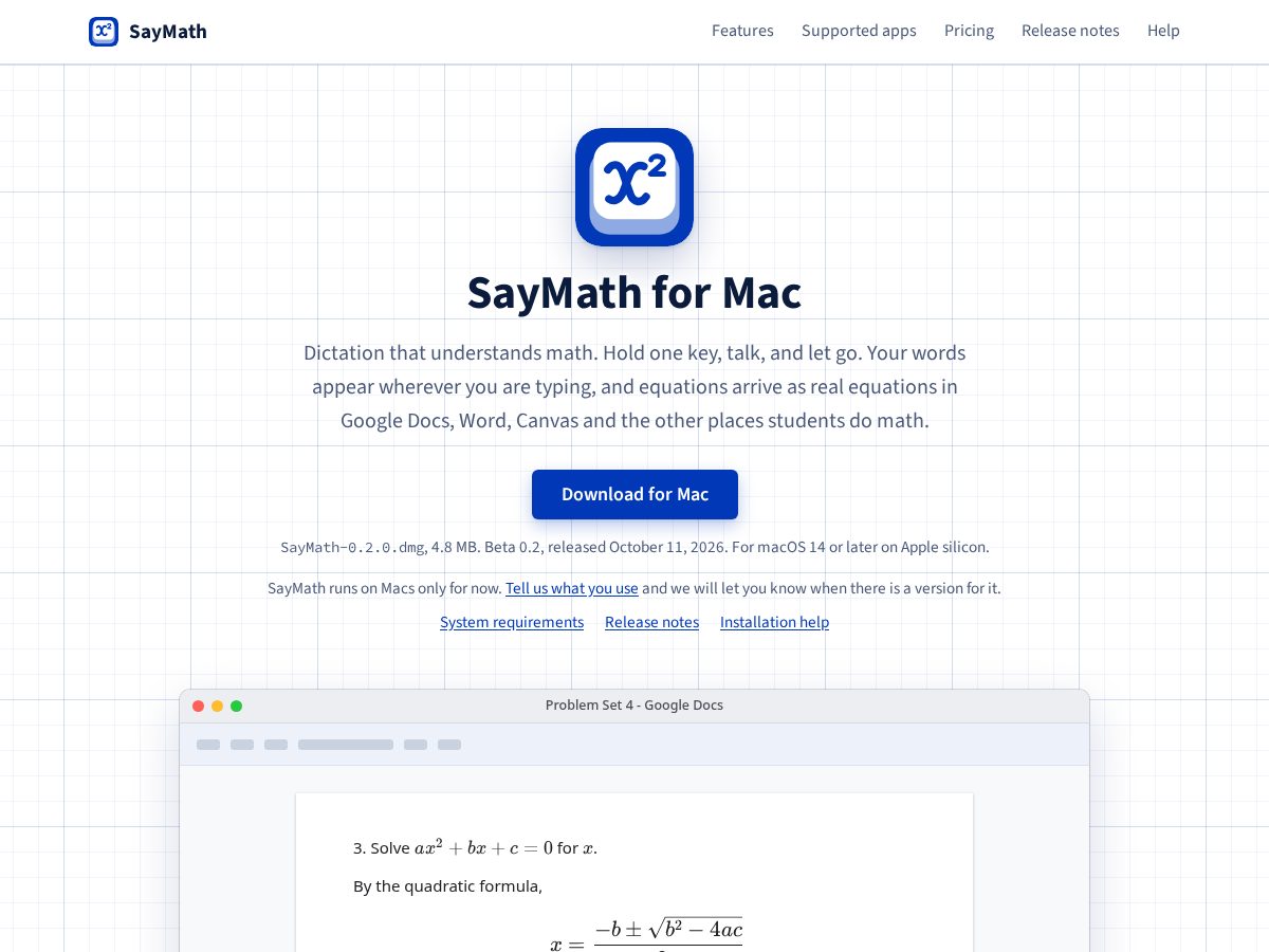 Landing-page snapshot of saymath.app