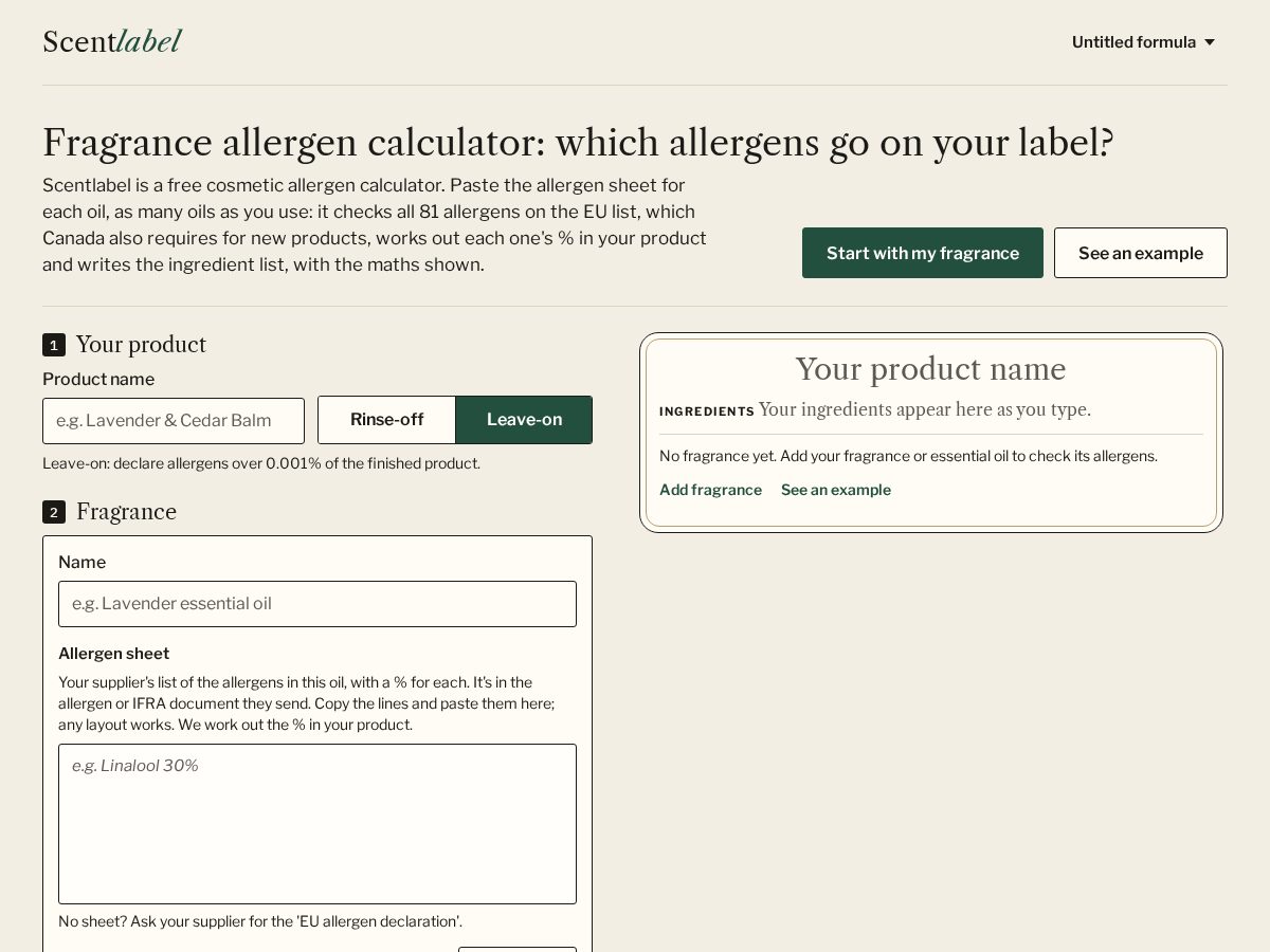Landing-page snapshot of scentlabel.app