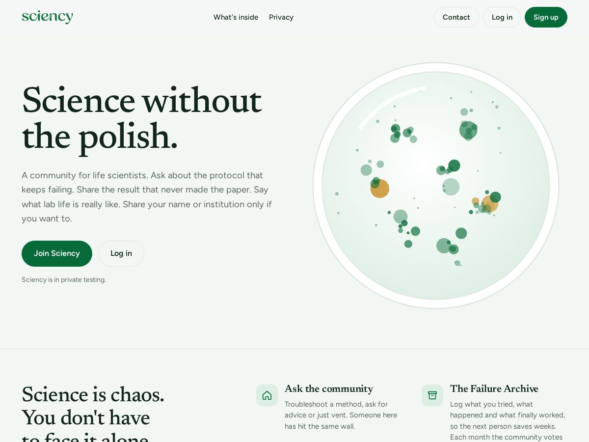 Landing-page snapshot of sciency.bio