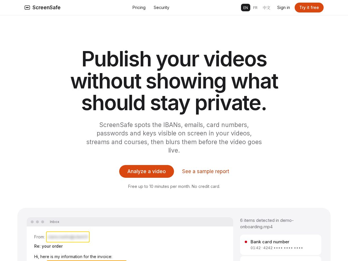 Landing-page snapshot of screen-safe.app