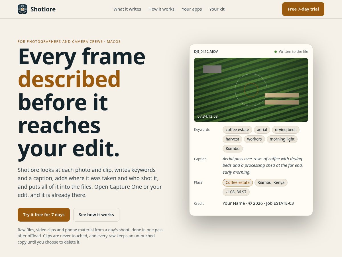 Landing-page snapshot of shotlore.app