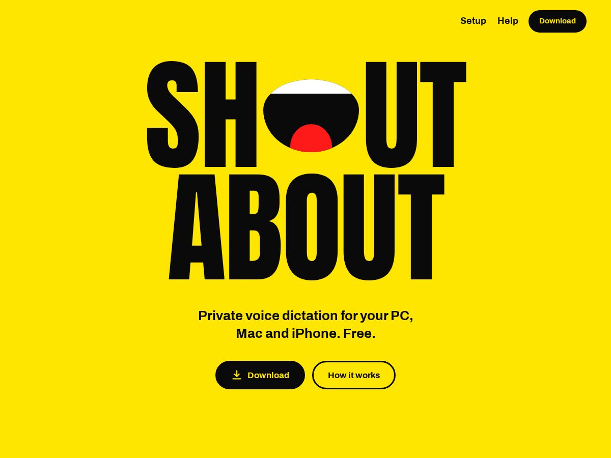 Landing-page snapshot of shoutabout.fyi