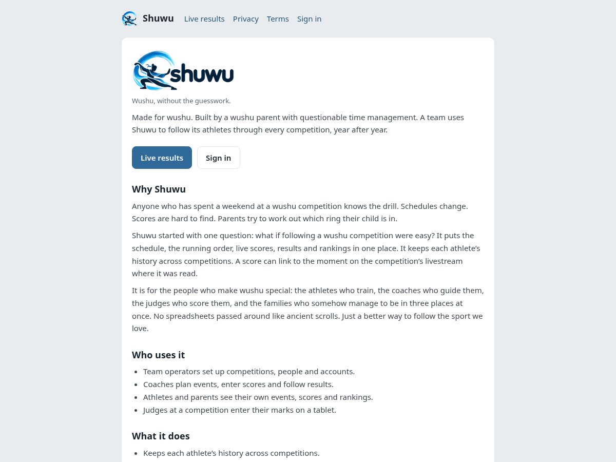 Landing-page snapshot of shuwu.app