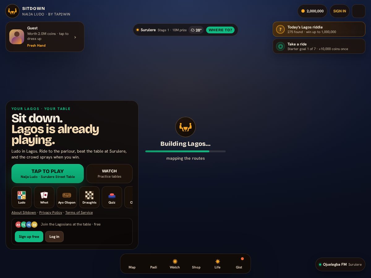 Landing-page snapshot of sitdown.games