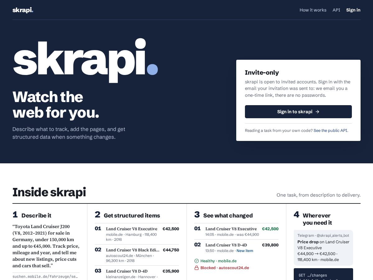 Landing-page snapshot of skrapi.app