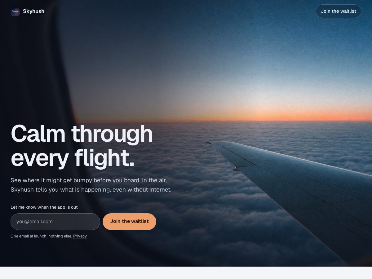 Landing-page snapshot of skyhush.app