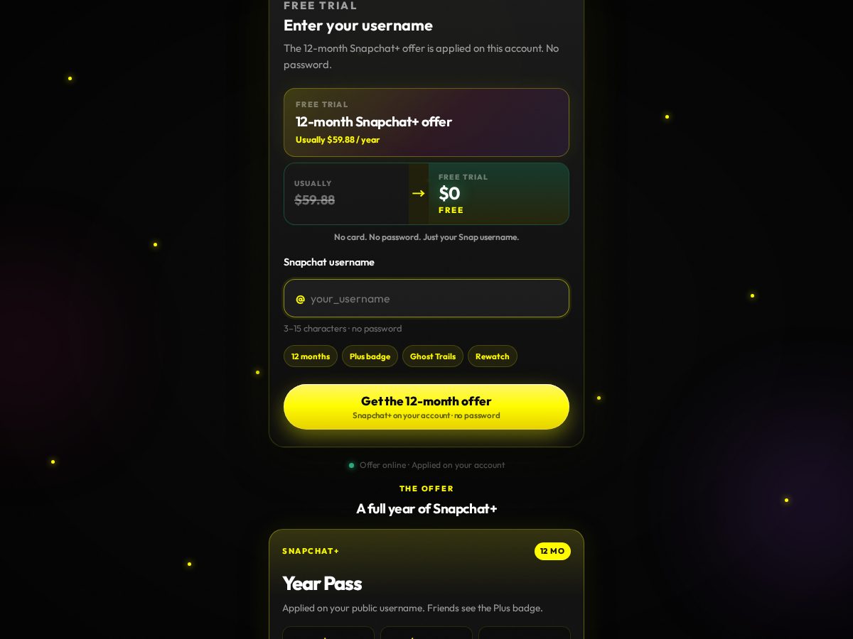 Landing-page snapshot of snapchatplus.vip