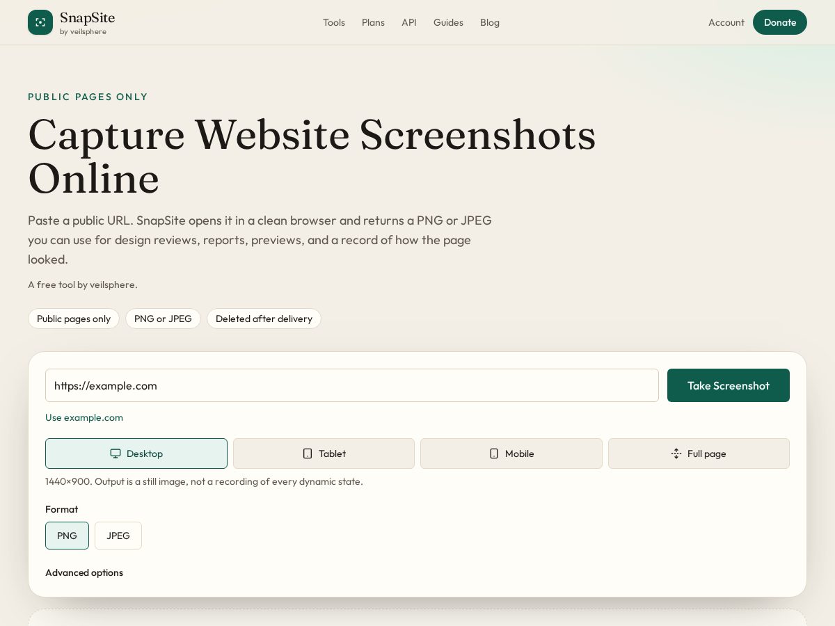 Landing-page snapshot of snapsite.site