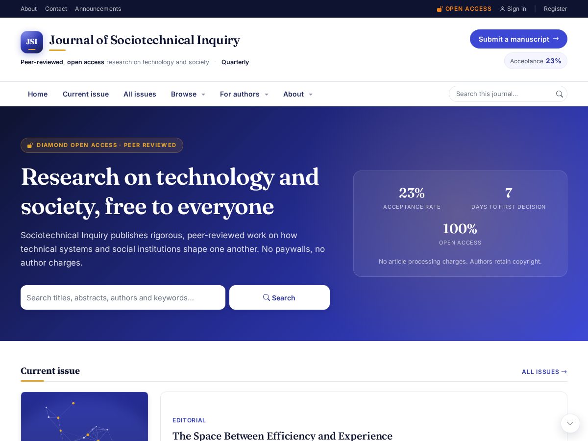 Landing-page snapshot of sociotechnicalinquiry.org